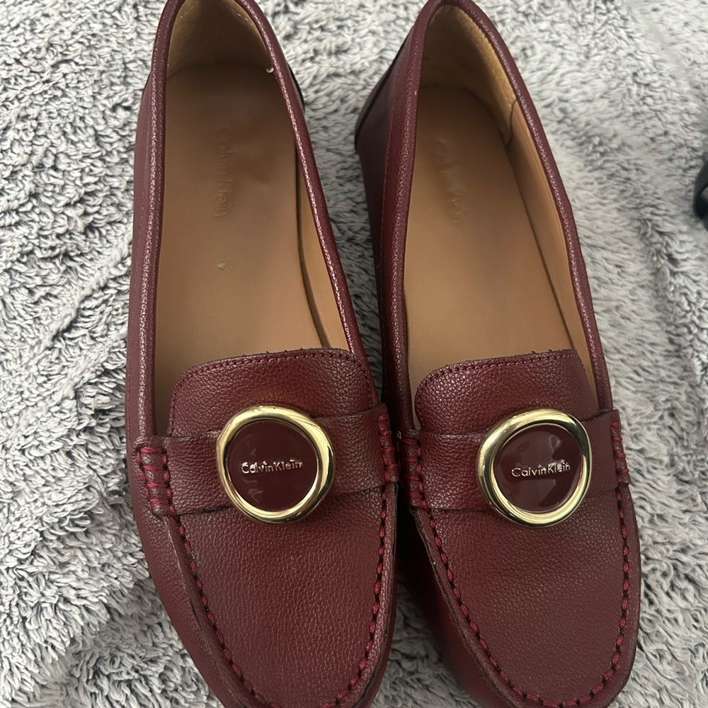 Calvin Klein Maroon Loafers with Gold Accent
